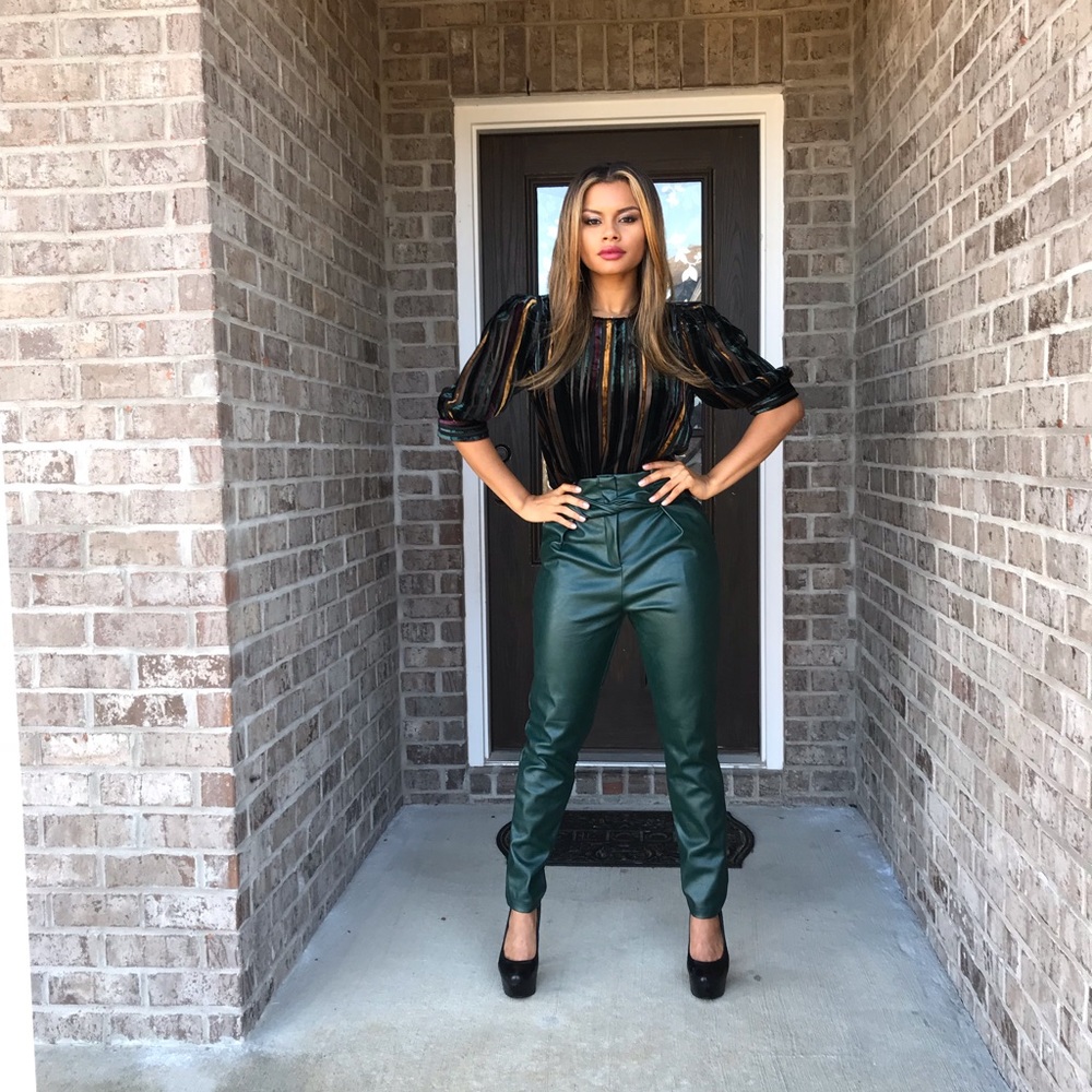 Hunter Green Faux Leather Pants